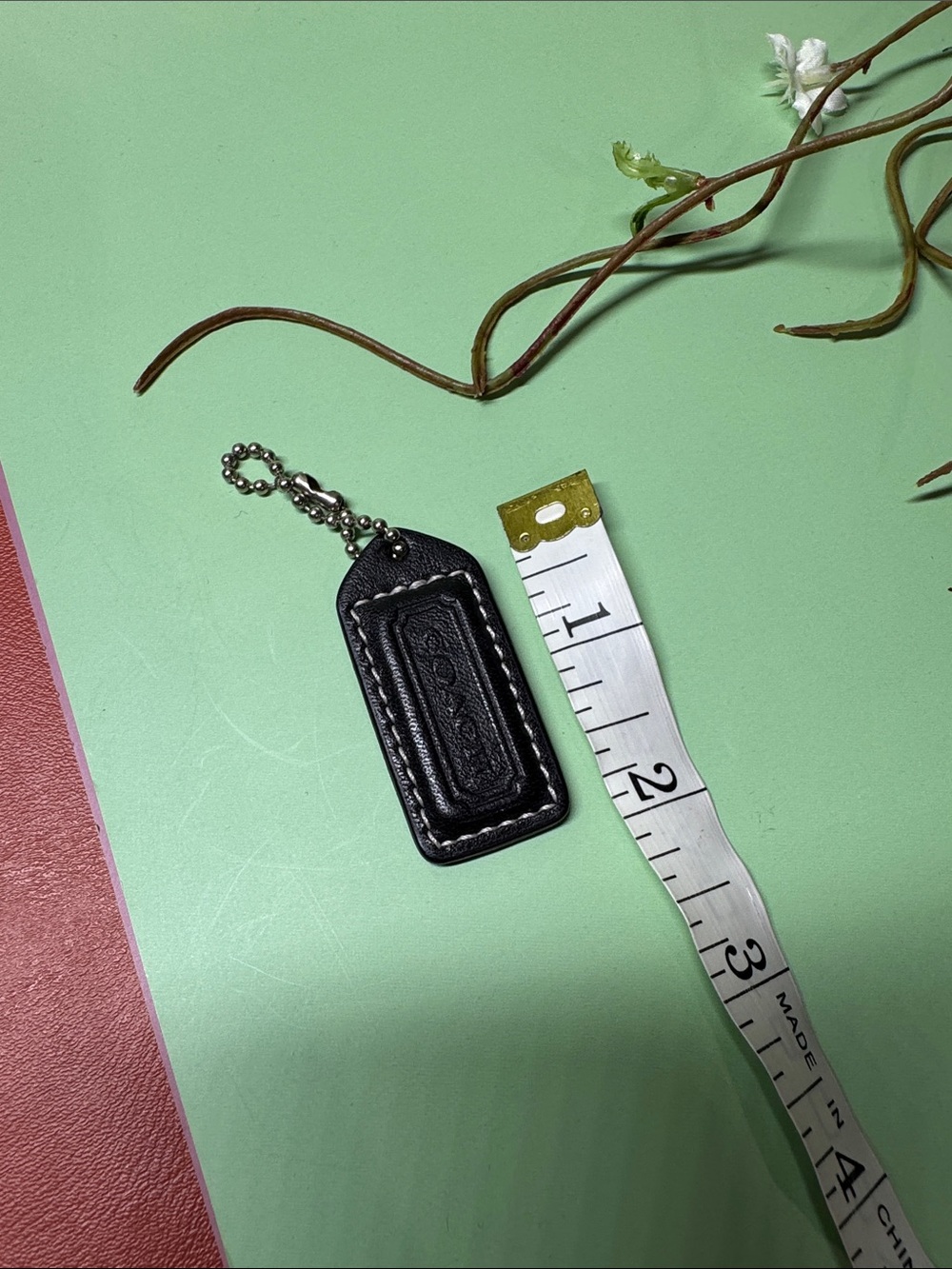 Coach Black Leather Key & Bag Hang Tag Silver Tone Chain